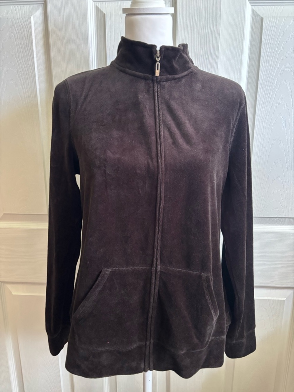 Studio Works Petite Womens 75% Cotton Black Velour Zip Up Jacket